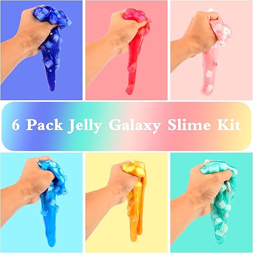 Miniatura 8 de Paquete de 6 cubos de gelatina Galaxy Slime, regalos de cumpleaños para niños, recuerdo de fiesta para niñas y niños, antiadherente, juguete de lodo