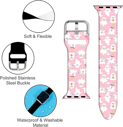 Miniatura 3 de Correa de reloj de Acción de Gracias de otoño, compatible con Apple Watch de Halloween de 38404142441.772 in, correas ajustables de silicona rosa