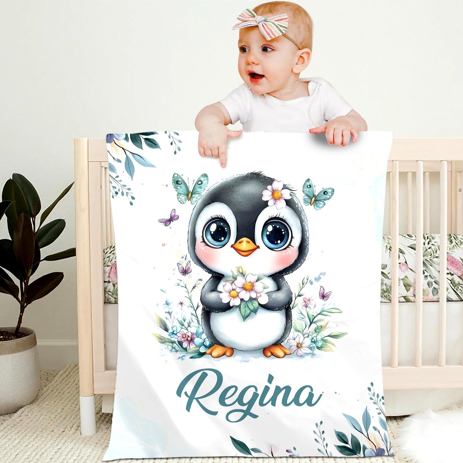 Personalised Baby Blanket with Name Custom 70x100cm Children Girl Boy Kid Throw Blanket Soft Cozy Flannel Name Blanket Animal Elephant Panda Gifts for Newborn Toddlers Adults Birthday Christmas
