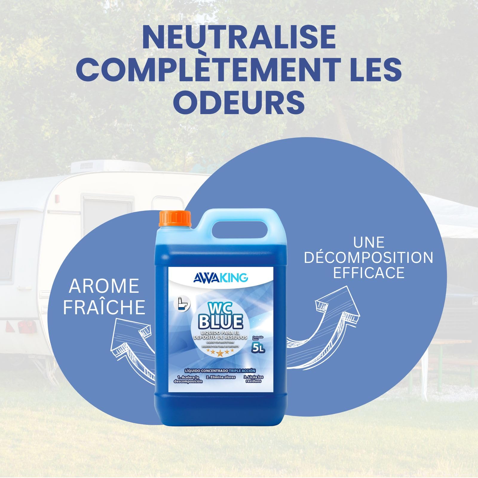 Plantawa Liquide WC Chimique Bleu 5 Litres | Concentré Liquide pour les Eaux Usées des Caravanes | Décomposition Efficace et Élimination des Odeurs pour les Toilettes Portables ou Potti