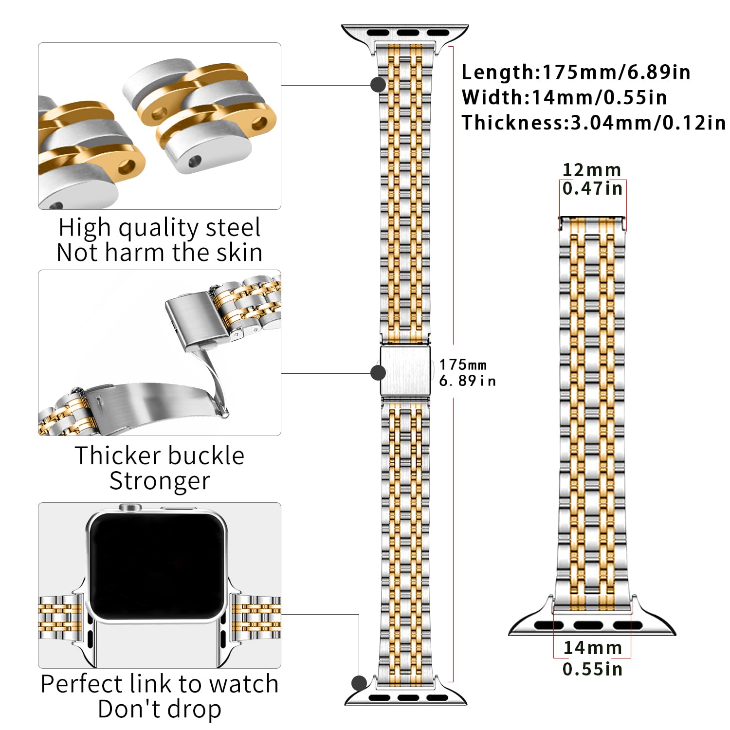 QUNDAXI Slim Watch Band Compatible with Apple Watch 41mm 45mm 42mm 44mm 40mm 38mm Metal Stainless Steel Watchband Suitable for iWatch 11/10/9/8/7/6/5/4/3/2/1/SE Series Women Luxury Strap — view 3