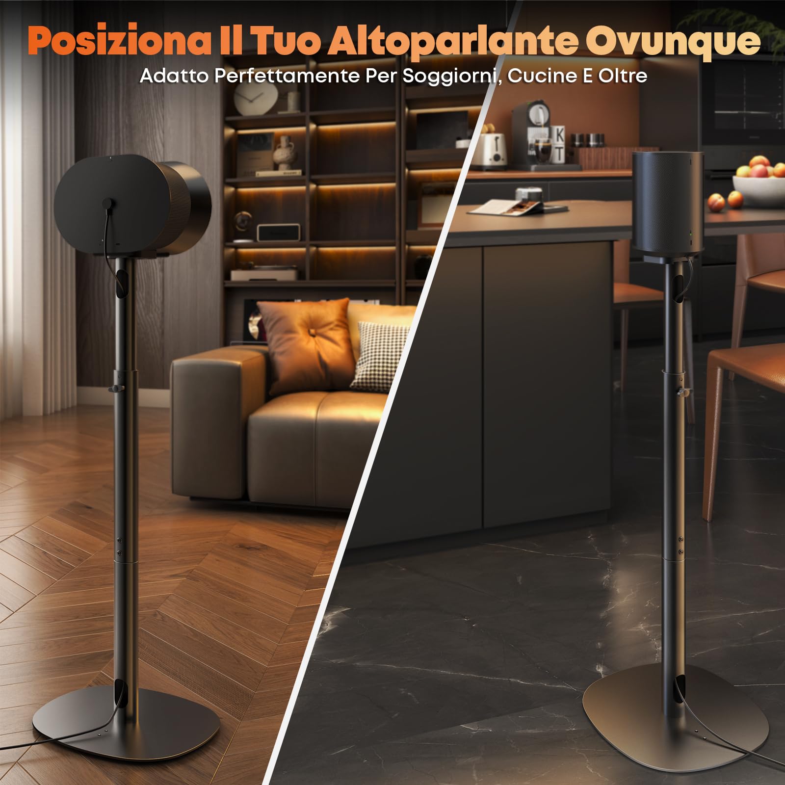 Supporti per altoparlanti Sonos Era 100 SL, Era 100 e Era 300 - Altezza regolabile, Supporti da pavimento 74–99 cm, Capacità massima di 5 kg per supporto, 1 coppia, Nero