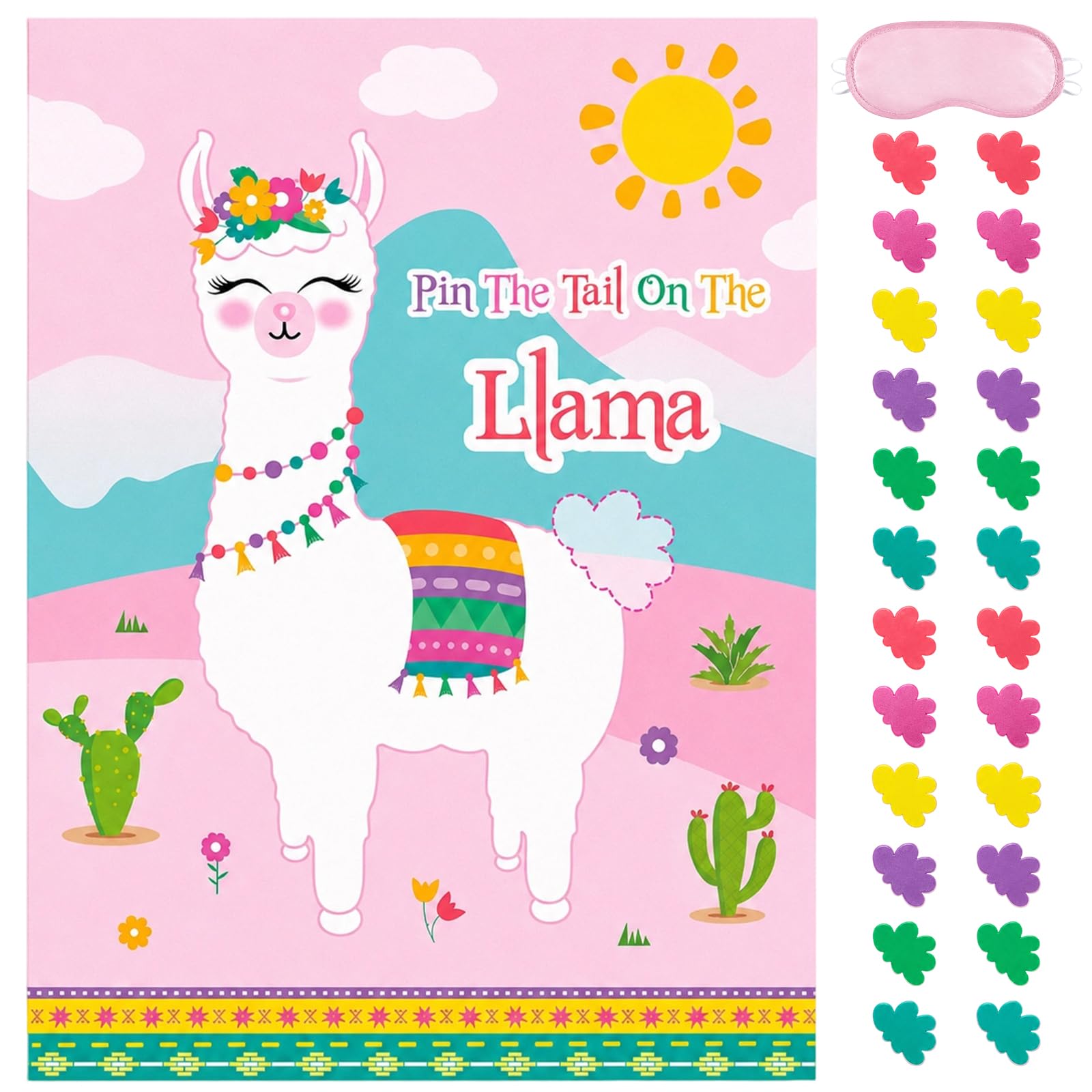 XZSKD 26pcs Pin the Tail on the Donkey,Birthday Party Supplies for Children，Large Animal Poster with Blindfold and 24pcs Stickers,Educational Family Entertainment,Physical Coordination Development