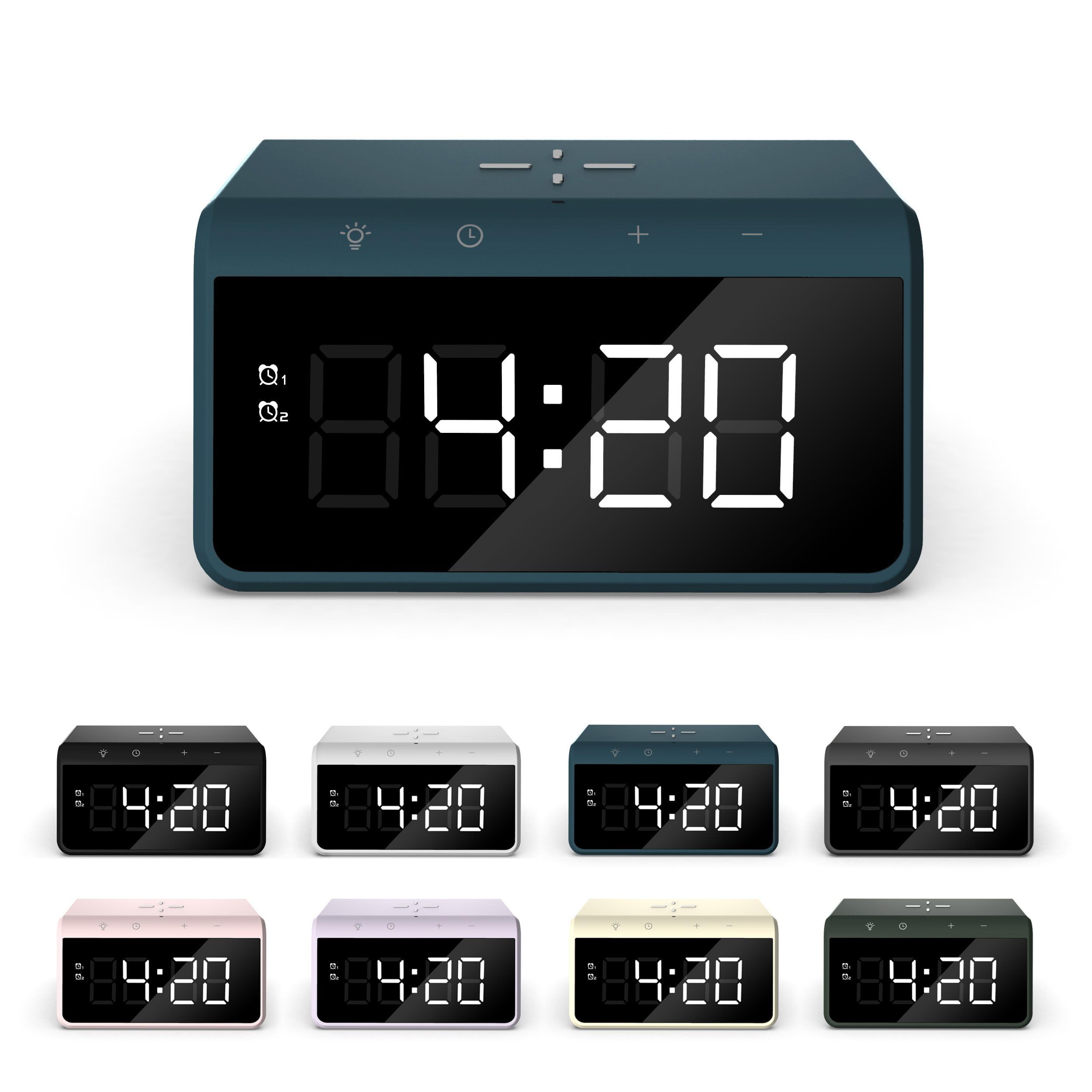 Caliber Cyfrowy budzik ze światłem, ściemniany wyświetlacz, podwójny alarm i stacja ładująca Quick Charge, dla dzieci i osób śpiących głęboko, głośny alarm, zegar cyfrowy
