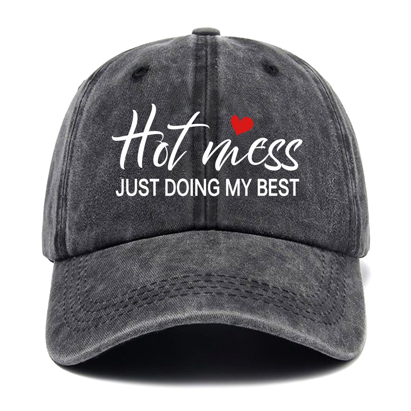 JxubeuroHot Mess Just Doing My Best,Funny Baseball Cap,Funny Hats,Dad Hat,Trucker Hat,Adjustable Cotton Baseball Cap for Men Women Black