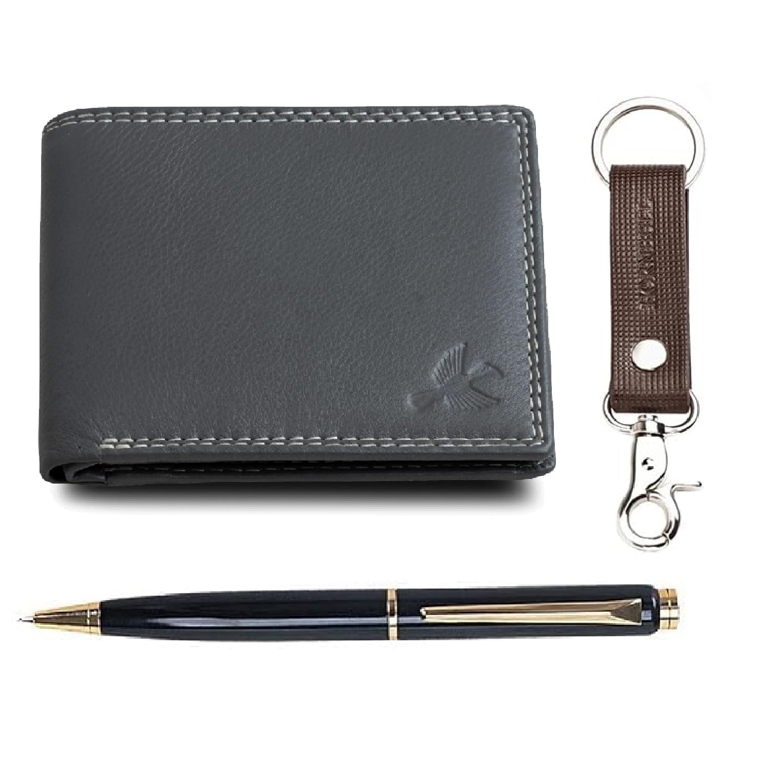 HORNBULL Stella Grey Leather Wallets for Men, Keyring & Pen Combo Gift Set for Men | Wallet Men Leather Branded