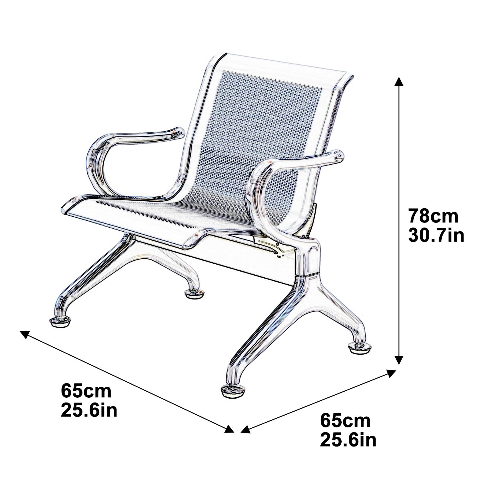 Wartebank mit Armlehnen, Empfangssitze aus Stahl für Flughafen, Krankenhaus, Bank, Friseursalon, komfortables Design für öffentliche Räume