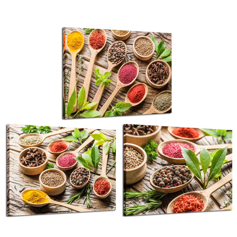 iKNOW FOTO 3pcs Spices Kitchen Picture Wall Art Canvas Print Artwork Canvas Paintings for Dining Room Restaurant Wall Decor Home Decoration 12x16inchx3pcs