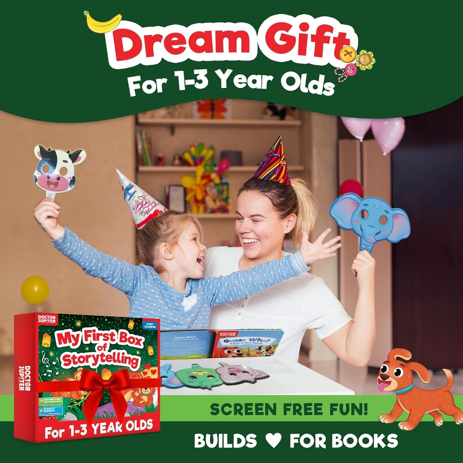 Doctor Jupiter Storytelling Set For Toddlers | Gift For 1-3 Year Old Boys & Girls | Includes 3 Board Books & 10 Animal Masks |Great for Christmas or Birthdays|Learning & Educational Toy For Ages 1-2-3