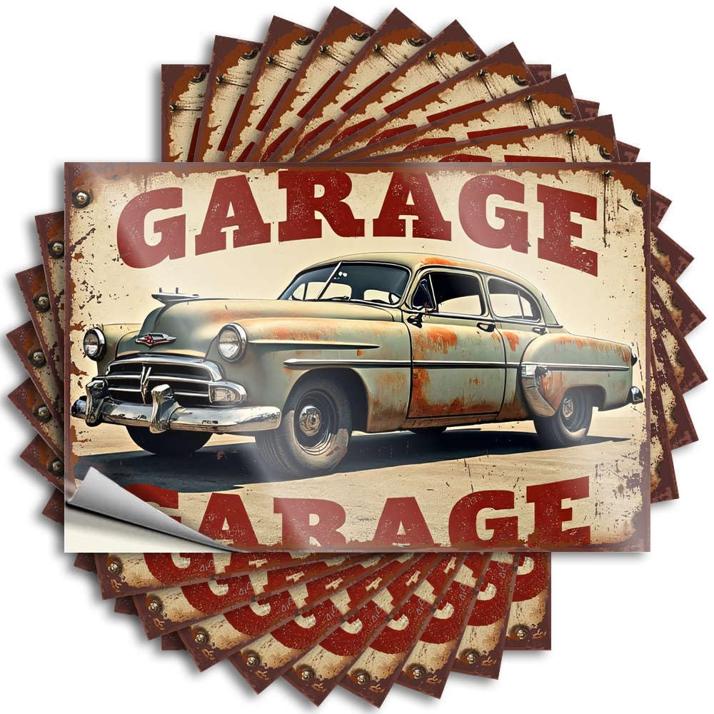 Vintage Car in The Garage Front Door Decor Badass - Stickers Bottle Waterproof Decal(12X18CM)