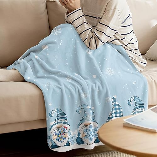 Miniatura 3 de Manta azul de Navidad, manta de vellón de gnomos con regalos, copo de nieve, árbol de Navidad, manta suave y mullida de microfibra acogedora y