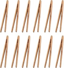 Lawei 12 Pack Bamboo Toast Tongs, 7 inch Reusable Bamboo Tongs with Anti-slip Design, Kitchen Utensil Tongs for Cooking, Toast, Bread, Tea, Fruit and Pickles
