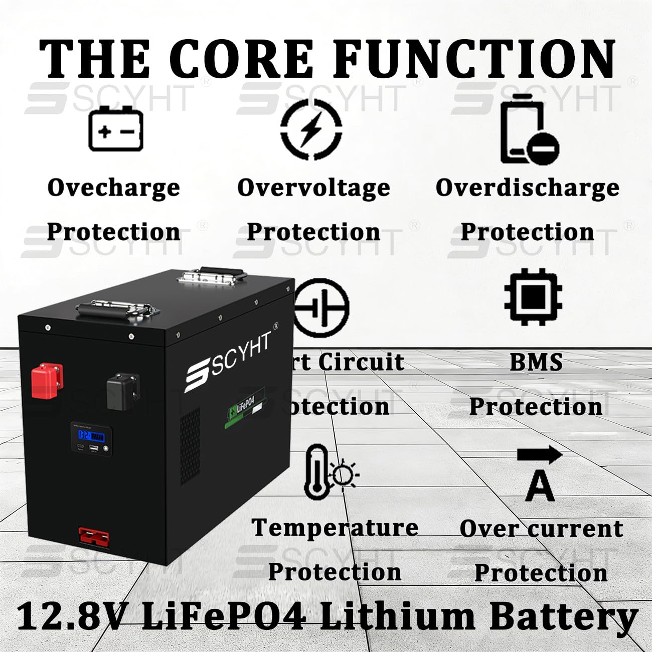 Batterie au Lithium 12,8 V Batterie Solaire Batteries pour voiturettes Golf Batteries LiFePO4 à décharge Profonde avec Carte Protection BMS intégrée,12.8v220ah