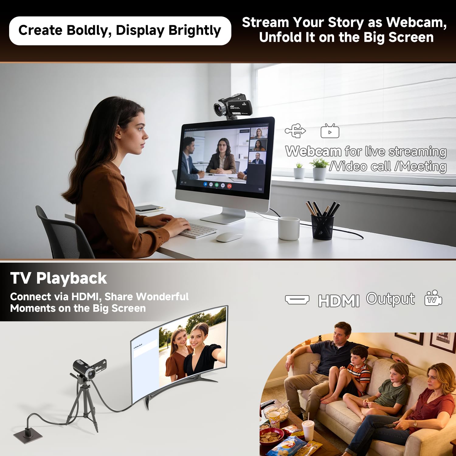 Videocamera, videocamera 4K da 56 MP, zoom 18x, rotazione a 270°, touchscreen con visione notturna a infrarossi, telecamera Wifi Vlogging per YouTube, scheda da 64 GB, anti-vibrazione, telecomando