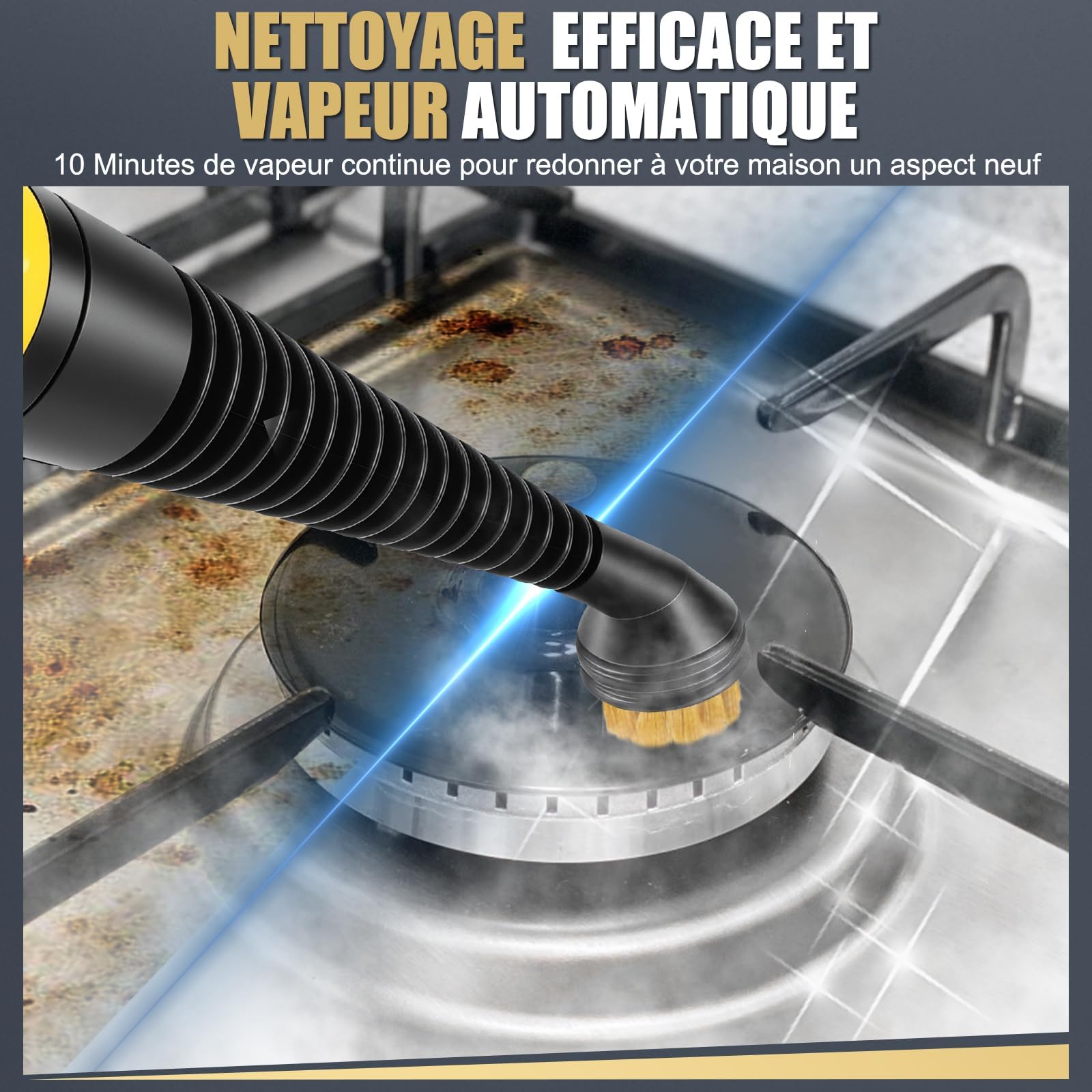 Nettoyeur Vapeur Portable -Verrouillage de Sécurité | Inclus 10 Accessoires&450ML,1050W&105°C,Chauffage Rapide en 3-5 Min, pour Voitures/Meubles/Sols/Cuisines
