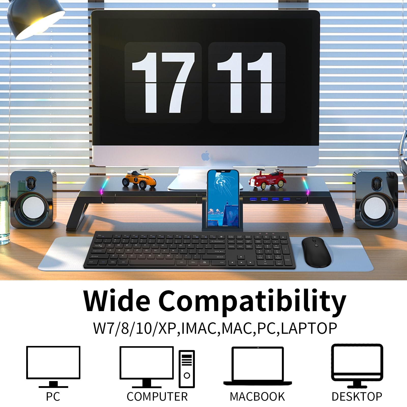 Tastiera wireless e mouse, tastiera silenziosa per computer full-size con pulsante calcolatrice, mouse 2400 DPI, clic silenzioso, set USB sottile senza fili per laptop, PC, Windows Mac, nero