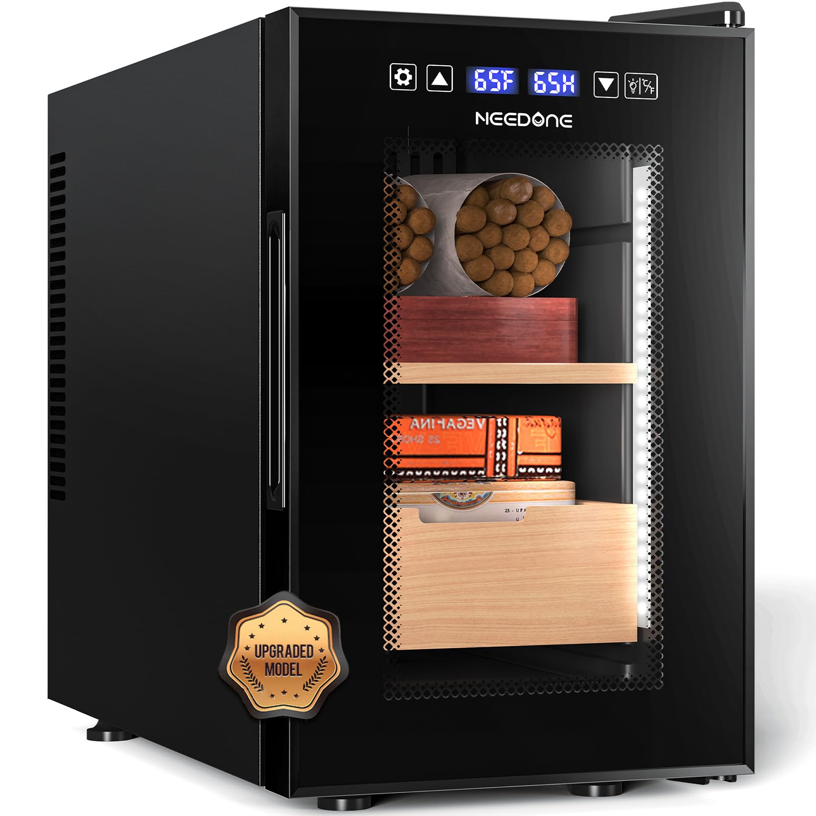 Photo 1 of NEEDONE Cigar Humidor 16L Pro 1S, Smart Humidity & Temp Quiet Control System 2.0, Thermostatic Electric Cabinet for 100 Counts with Digital Hygrometer, Spanish Cedar Wood, Gifts for Men