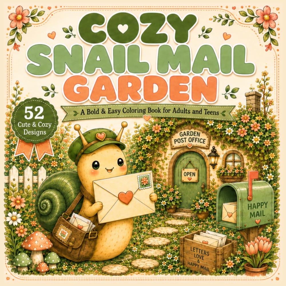 Cozy Snail Mail Garden: A Bold & Easy Coloring Book for Adults and Teens