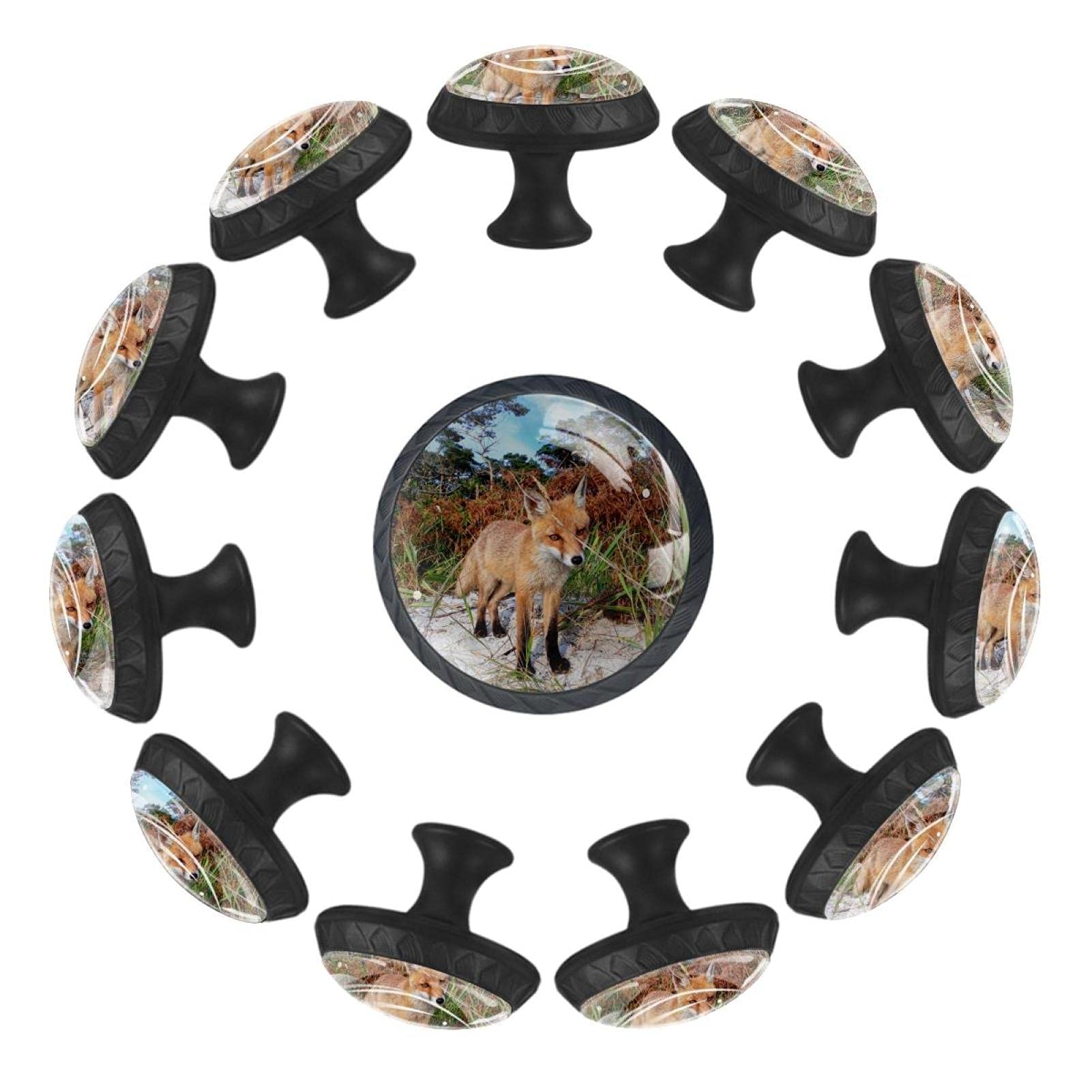 BestIdeasWild Red FoxPrints 12 Pack Round Drawer Knobs Pulls Handles 35mm Used for Bedroom, Dresser, Nursery, Playroom
