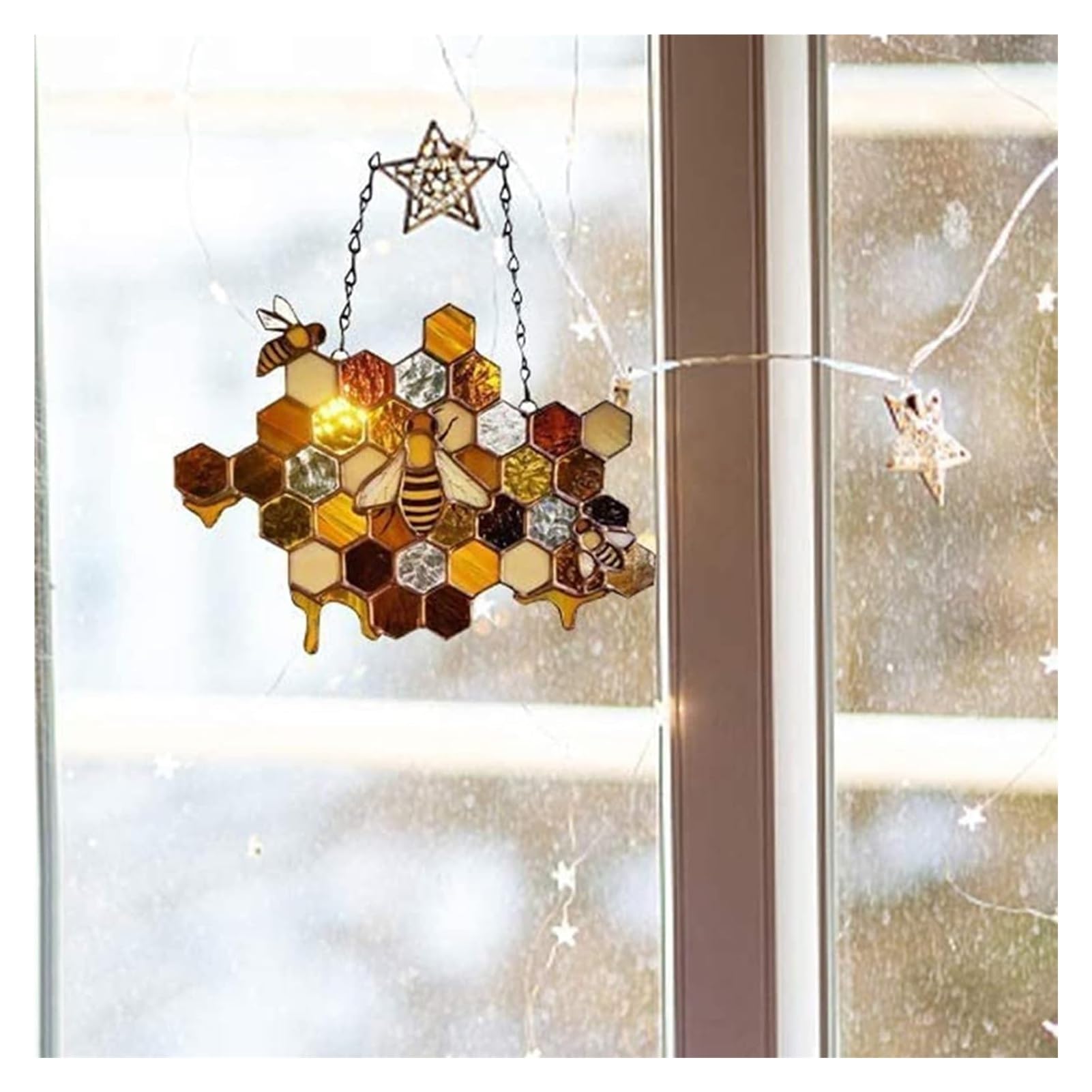 Amazon.co.jp: ステンドグラスパネル ぶら下げハニカムステンド窓覗く