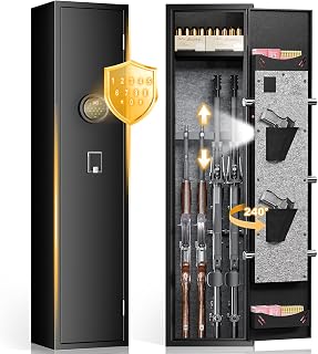4-5 Gun Safe for Home Rifle and Pistols,Electronic Gun Cabinet wih LED Light&Dual Alarm and Mute Mode,Electronic Gun Safes for Shotguns with Multi-Function Panel and Pistol Bags