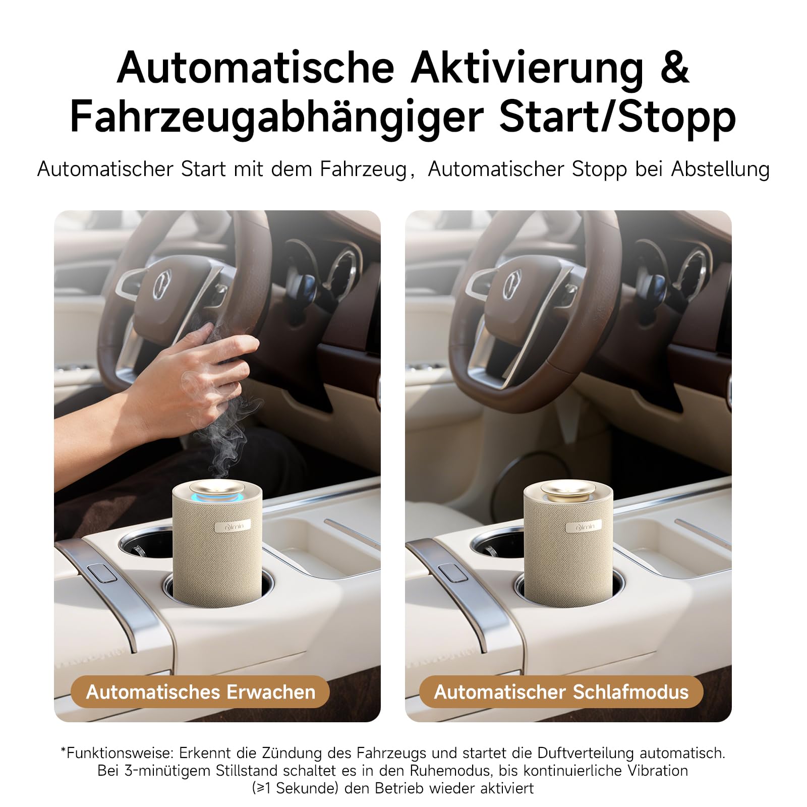 Aroma Diffuser Kabellos mit Akku, Wasserloser Auto Diffuser für Ätherische Öle, 2 Modi mit Start-Stopp-Automatik für Auto & Zuhause, Passend für 5/10/15ml, Creme-Weiß
