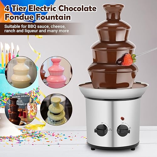 Miniatura 2 de Fuente de chocolate, máquina de fusión eléctrica de 4 niveles, juego de fuente de fondue de chocolate con 6 tenedores de acero inoxidable