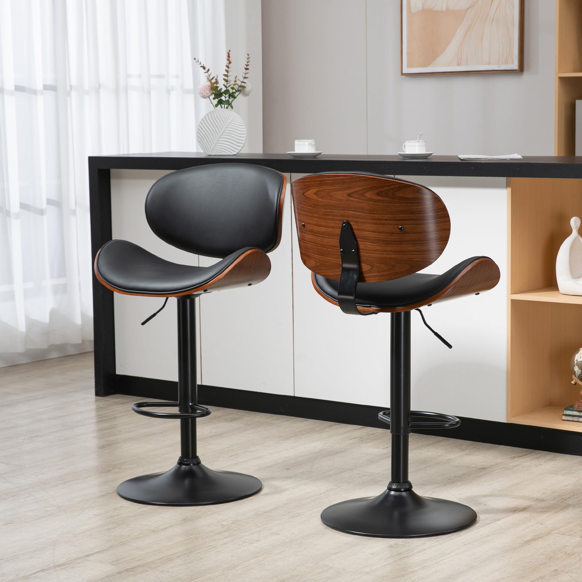 HOMCOM Lot de 2 Tabourets de Bar Dossier Hauteur Réglable Pivotant Noir