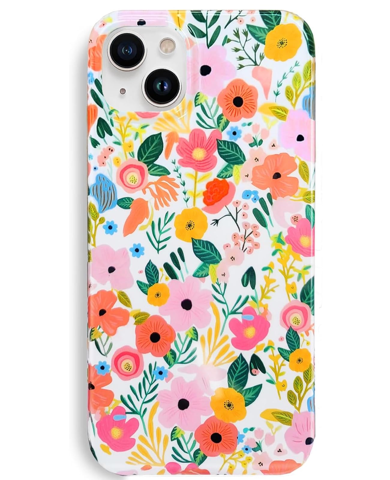 J.west Compatible with iPhone 14 Case Soft Shockproof Cute Floral Phone Protective Cover for Women, Garden Flower Pattern Design Slim Fit Anti-Scratch
