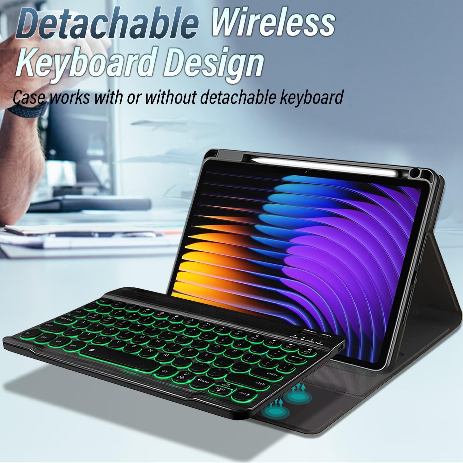 Backlit Keyboard Case for Xiaomi Mi Pad 7/7 Pro 11.2 Inch 2024 with Screen Protector, Wineecy 7 Colors Light Detachable Wireless Keyboard & PU Folio Cover Case for 11.2” Xiaomi Mi Pad 7/7 Pro