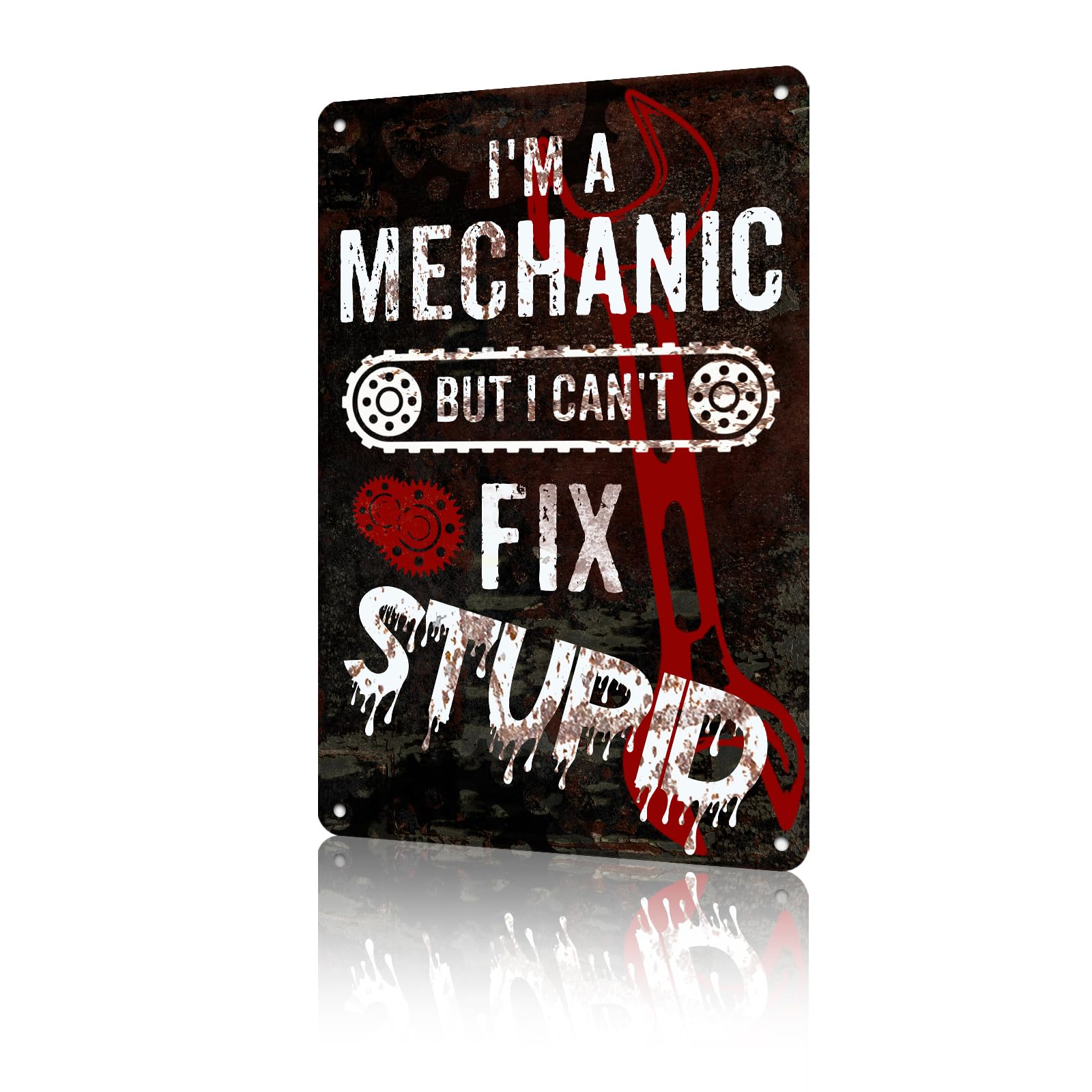 Anceky Retro Sign I'm A Mechanic But I Can't Fix Stupid Metal Tin Sign Funny Wall Decor for Garage Yard Garden Home Bedroom Cafe 12×8 Inch