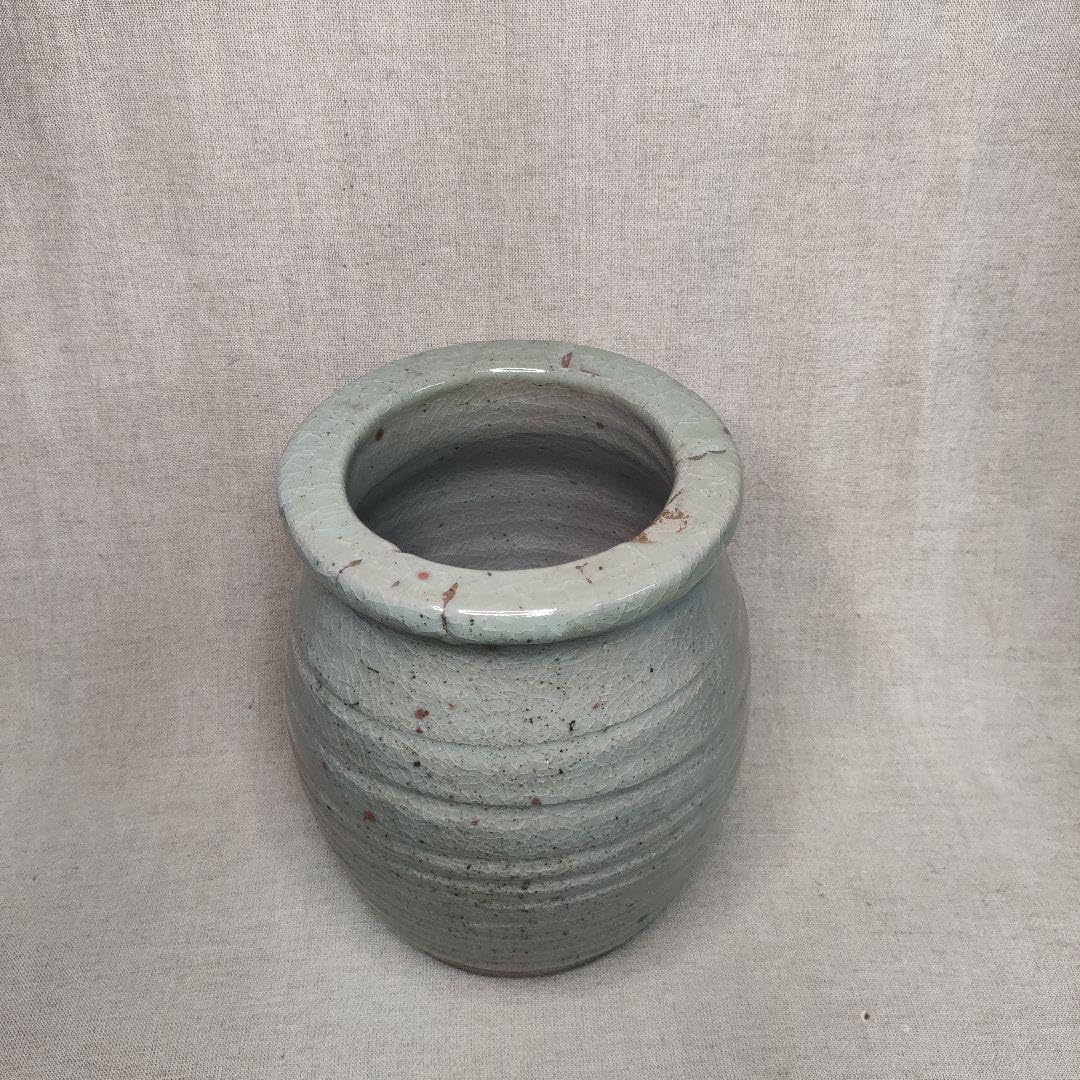 青磁花器 タコツボ型壺 灰被り青磁花器 花入れ 唐津焼 花器 「絵唐津花