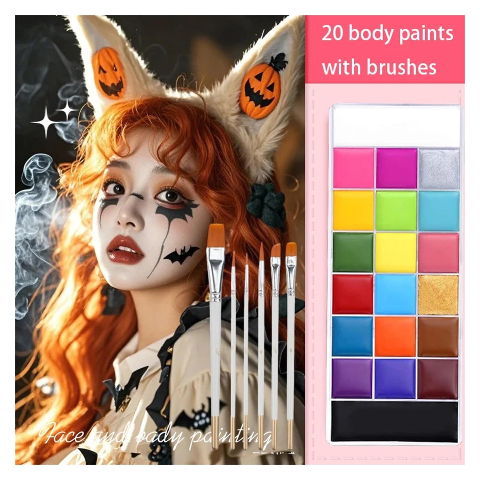 paleta de pintura corporal Pinturas al óleo y pinceles for pintura facial corporal(2pcs with 6 Brushes)