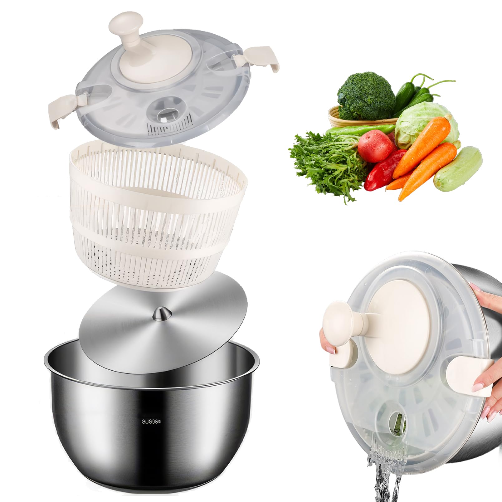Centrifuga per Insalata da 6 Litri con Coperchio di Chiusura, Centrifuga per Insalata da 5 Litri, Cestello per Lavatrice per Frutta e Verdura, Facile da Pulire, Disidratatore per Frutta Domestico