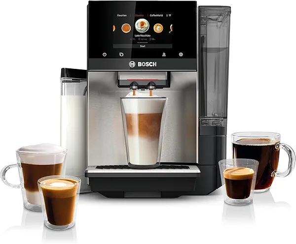 BOSCH 800 Series Fully Automatic Espresso and Coffee Machine – 36 Drinks with Coffee World, Cold Brew, Double Cup, Integrated Milk Container, Smart Features, in Stainless Steel TQU60703
