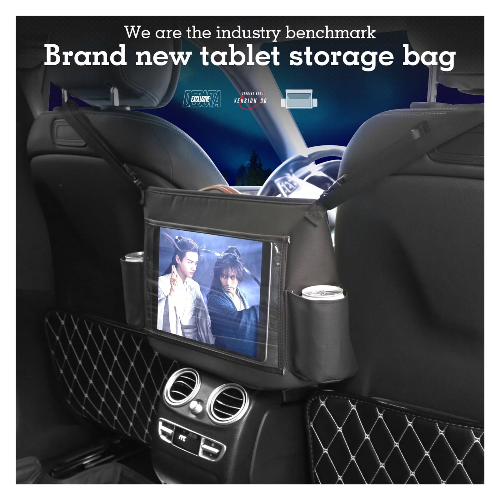 Borsa da viaggio multitasche for seggiolino auto, organizer in pelle, porta tablet da appendere, borsa da mummia, borsa da appendere for sedile auto(Red)