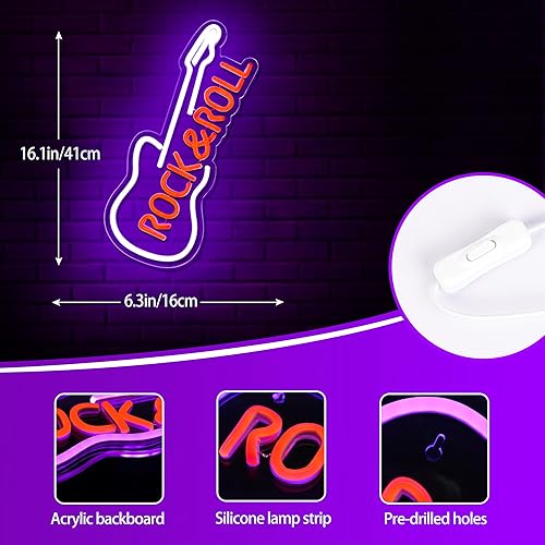 Miniatura 4 de Letrero de neón de guitarra para decoración de pared, luces LED de neón de música en vivo para estudio de música, letrero luminoso de guitarra rock