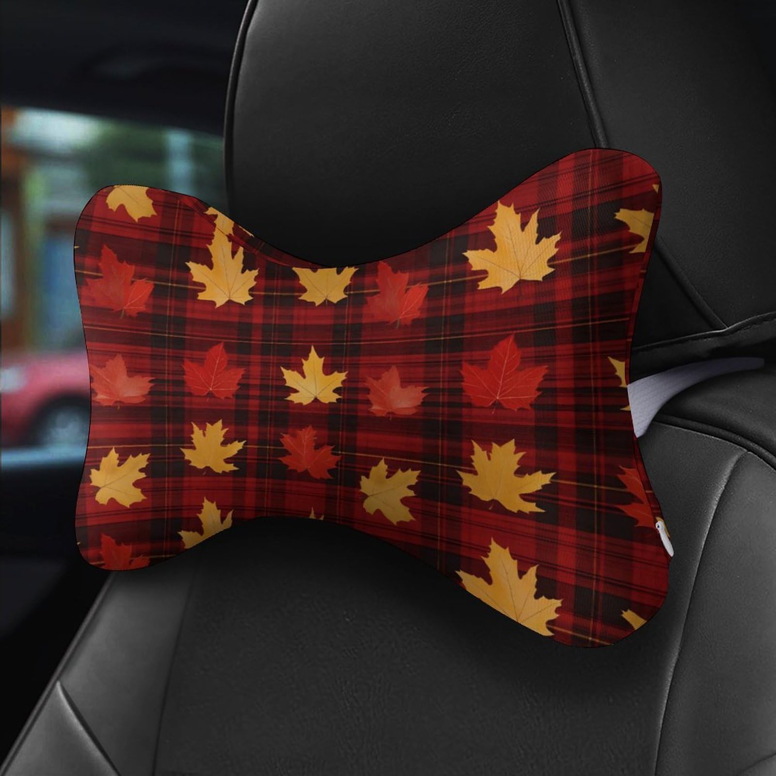 Fall Maple Leaves Car Neck Pillow Set of 2 Car Seat Head Support Cushion Bone Pillows with Elastic Strap
