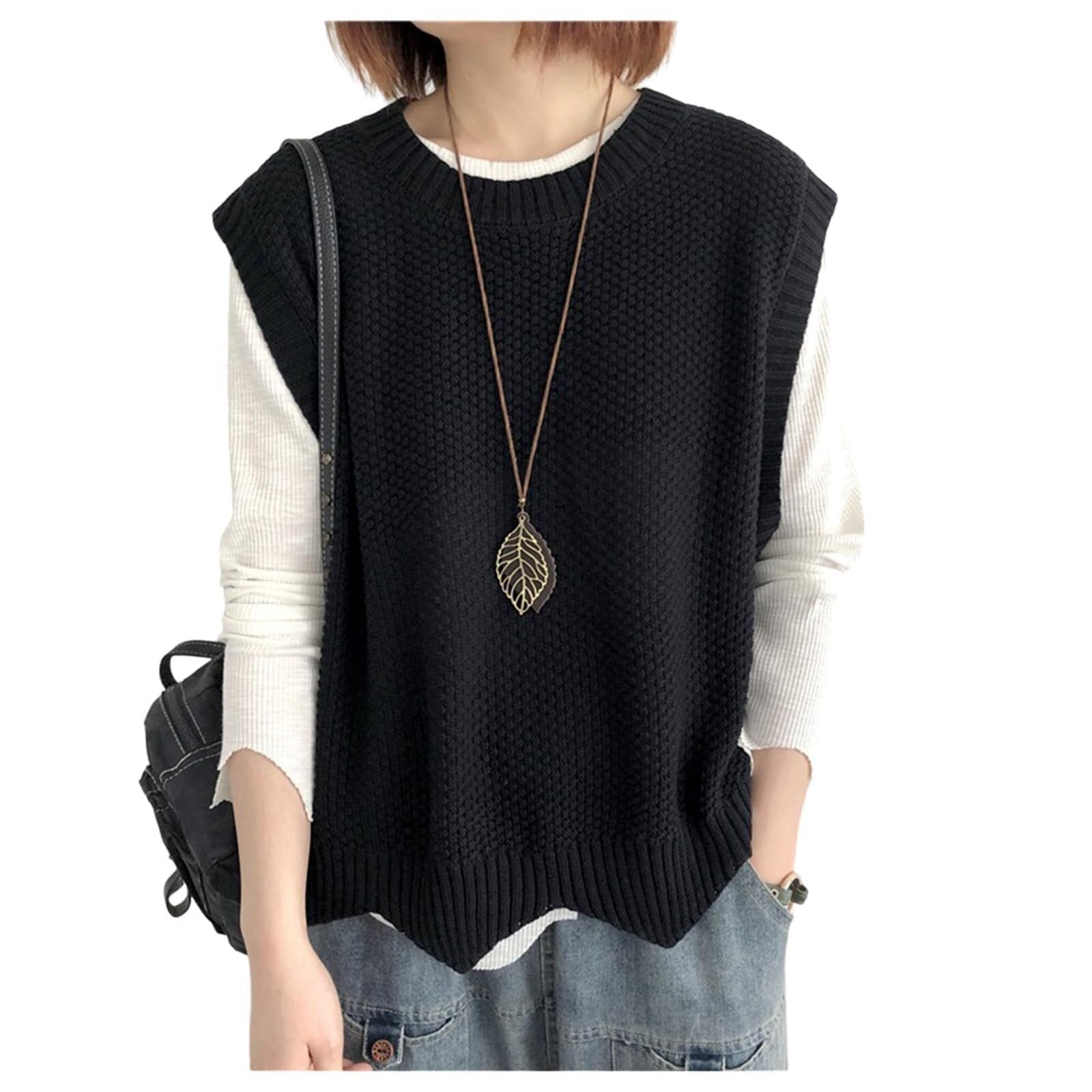 LICIAATWIG Women's Knitted Vest Knitwear Sweater Vest Knit Jumper Women's Sweater Sleeveless Jumpers Tank Top