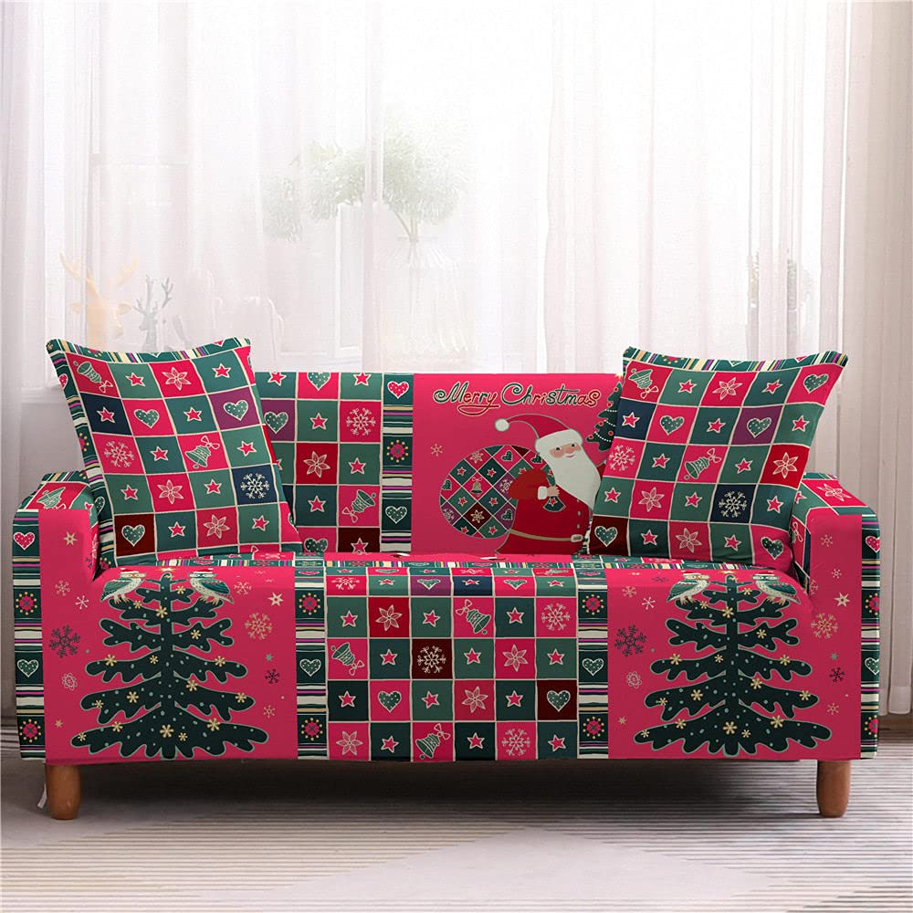 Housse de canapé de Noël extensible Santa rouge avec taie d'oreiller salon
