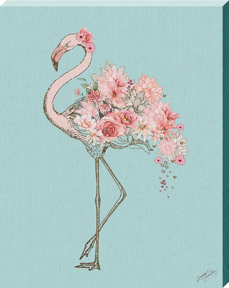 Summer Thornton Floral Flamingo Canvas Print, Multi-Colour, 40 x 50 cm