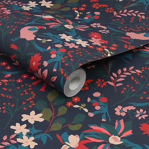 Miniatura 3 de Joules Fields Edge Floral French Navy Papel pintado
