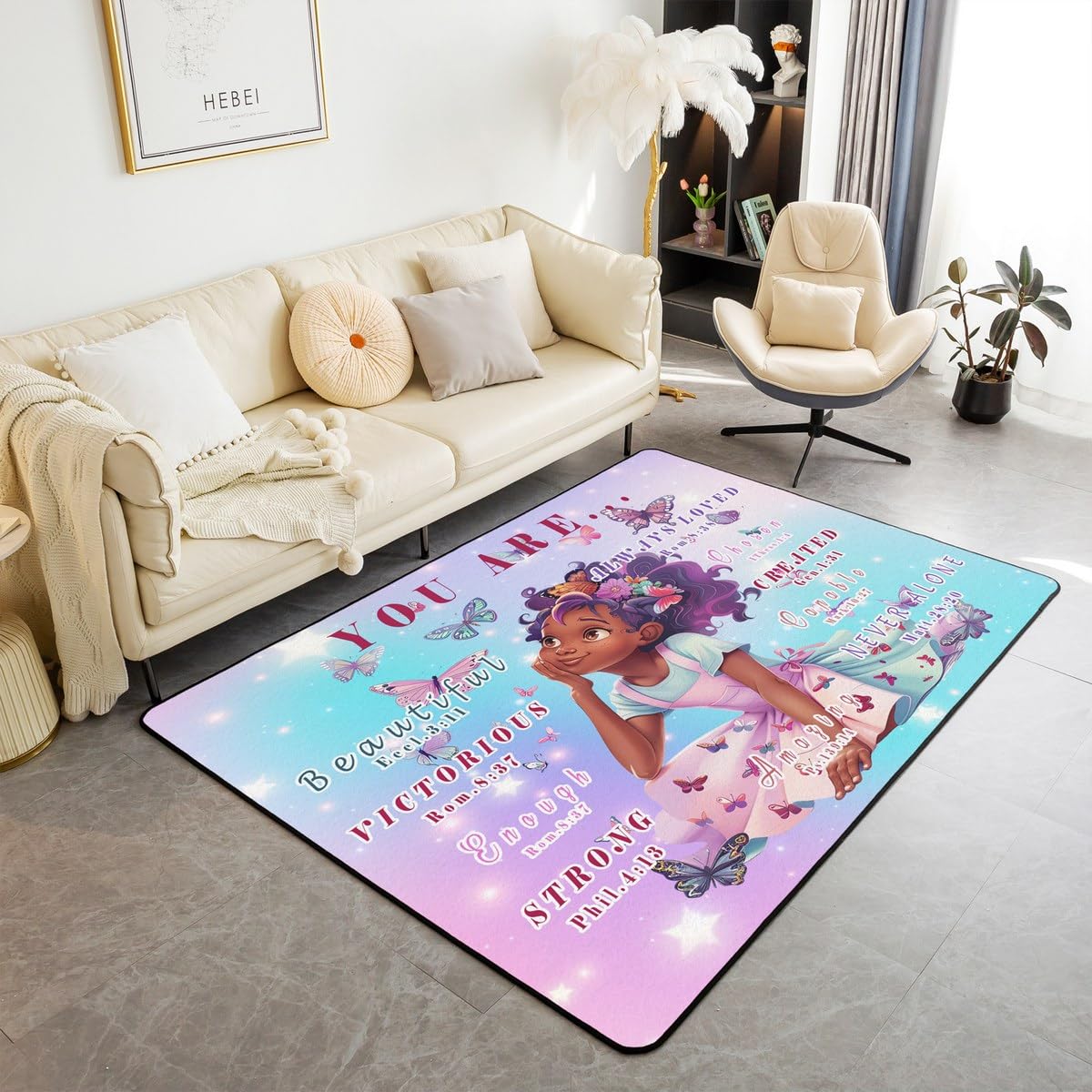 Black Girls Area Rug Inspirational Quotes Afro Girl 3x5 Rug for Girls,American African Princess Magical Carpet for Toddler Kids Teenager,Cute Non Slip