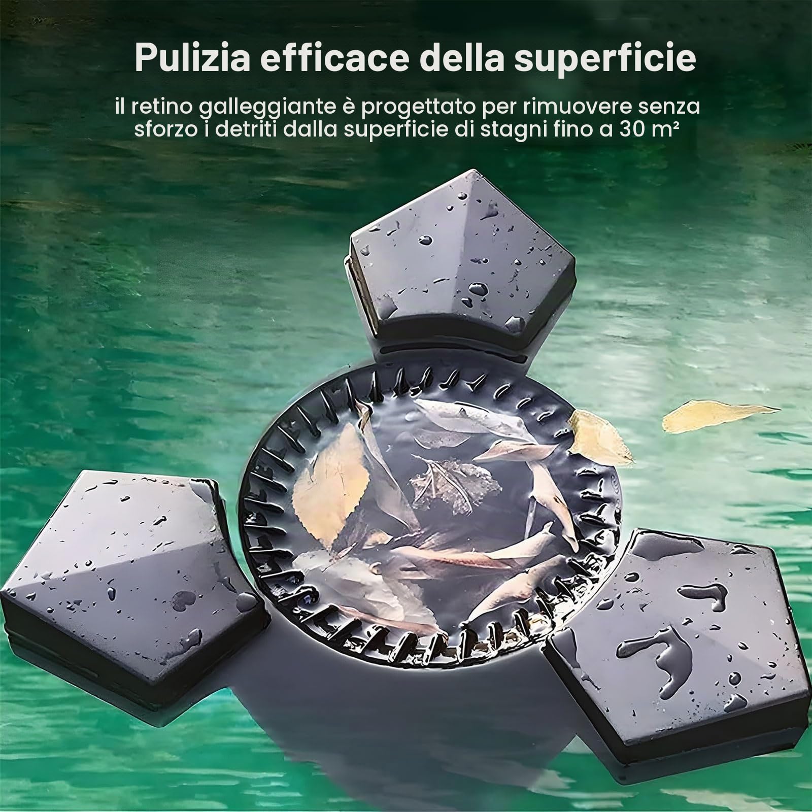 Skimmer galleggiante per laghetto con pompa e cavo di alimentazione – Pulitore automatico 2 in 1 per giardino, esterno, stagni e laghi