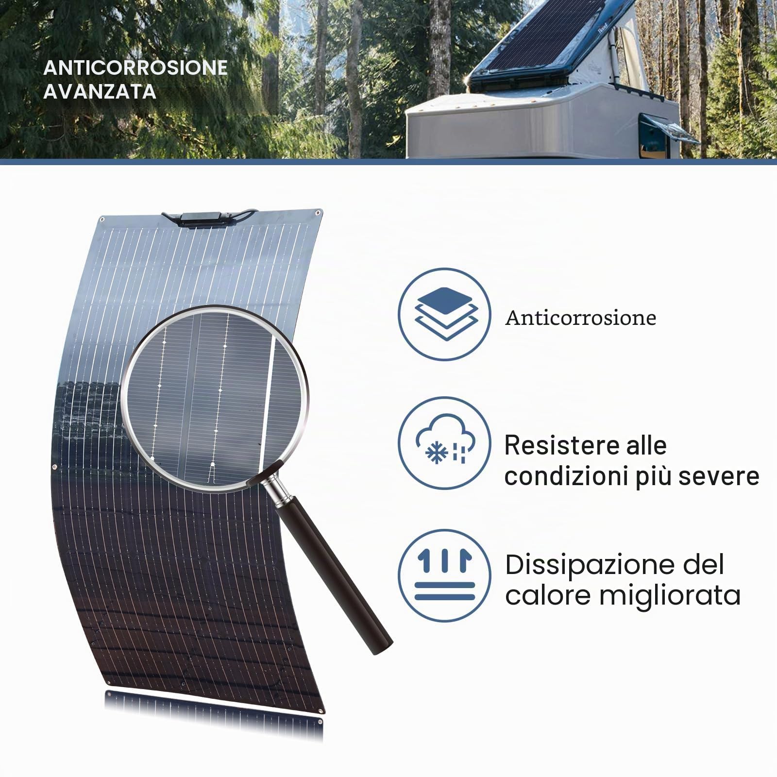 XINPUGUANG Pannello Solare Flessibile 100w 12v Fotovoltaico Modulo Monocristallino per batteria, camper, auto, barche, capannone, balcone (Black)