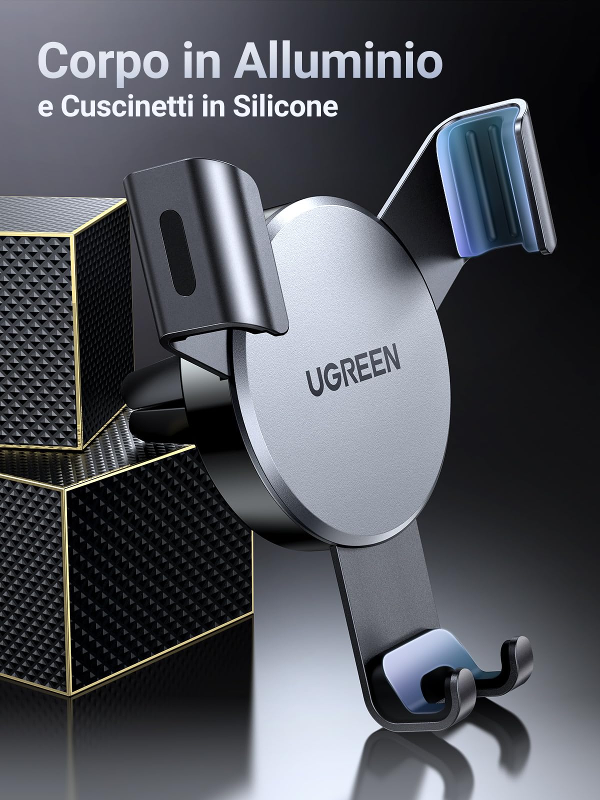 UGREEN Supporto Telefono Auto Gravità in Alluminio, Porta Cellulare Macchina per Bocchette d'Aria, Compatibile con iPhone 17 Pro Max Air/16/15/14; Galaxy S25/S24; google pixel 10/9/8, Grigio