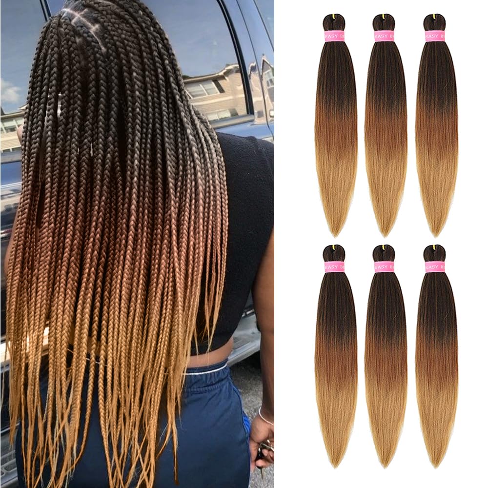 MEZIRU Braiding Hair Pre Stretched 26 Inch 6Pcs/Packs Synthetic Ombre Braiding Hair Hot Water Setting Twist Yaki Straight Prestretched Braiding Hair