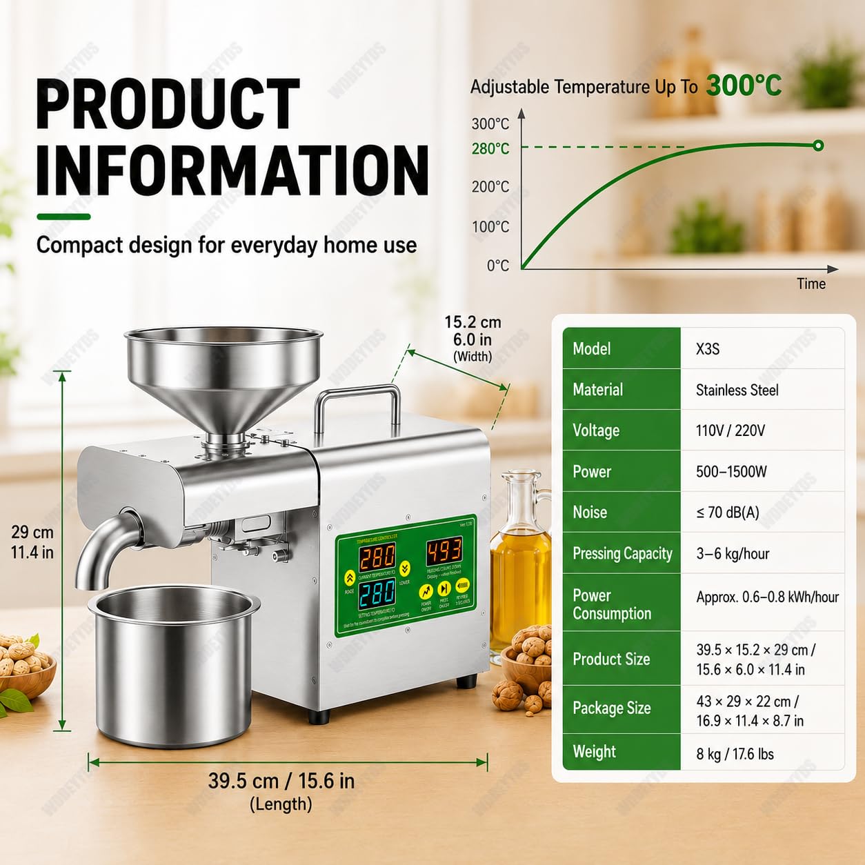 Presse à Huile électrique 1500W–Double Mode de Pressage à Froid et à Chaud–Construction en Acier Inoxydable de Qualité Alimentaire Pour Une Extraction D'huile Saine et Pure,110V/220V