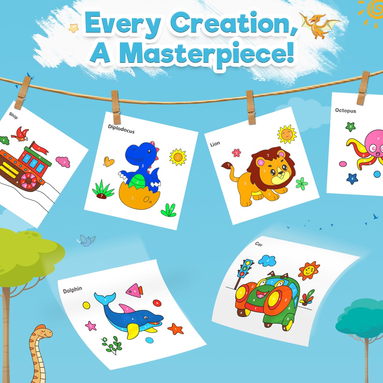 ZMLM Dipingi con Libro da Colorare ad Acqua per Bambini, Libro di Pittura ad Acquerello con Pennello, Libro Magico da Colorare Acqua per Bambini 3 4 5 6 7 8 Anni (Traffico+Oceano+Dinosauri)