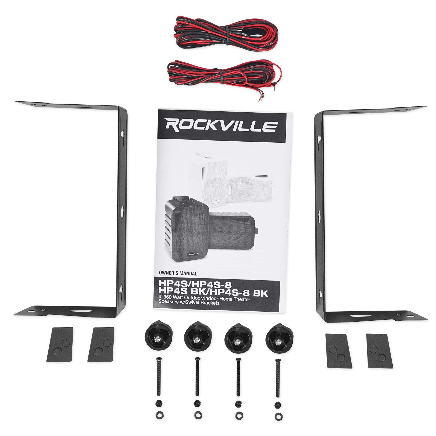 Rockville Pair HP4S-8 BK 4" Outdoor/Indoor 8-Ohm Wall Mount Speakers, 360W Peak, IPX44 Weather-Resistant, Swivel Brackets, Stainless Steel Grilles, for Home, Patio, and Commercial Use